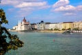 City Scene with View of The Hungarian Parliament Building Along The Danube River in Budapest, The Capital of Hungary Royalty Free Stock Photo